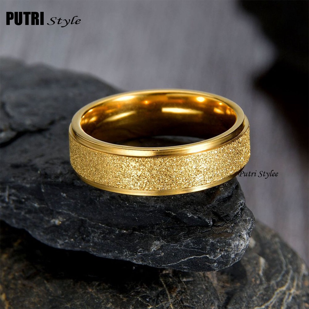 Cincin Titanium Asli Pasir Emas - CINCIN TUNANGAN - Cincin COUPLE -Import korea - kekinian