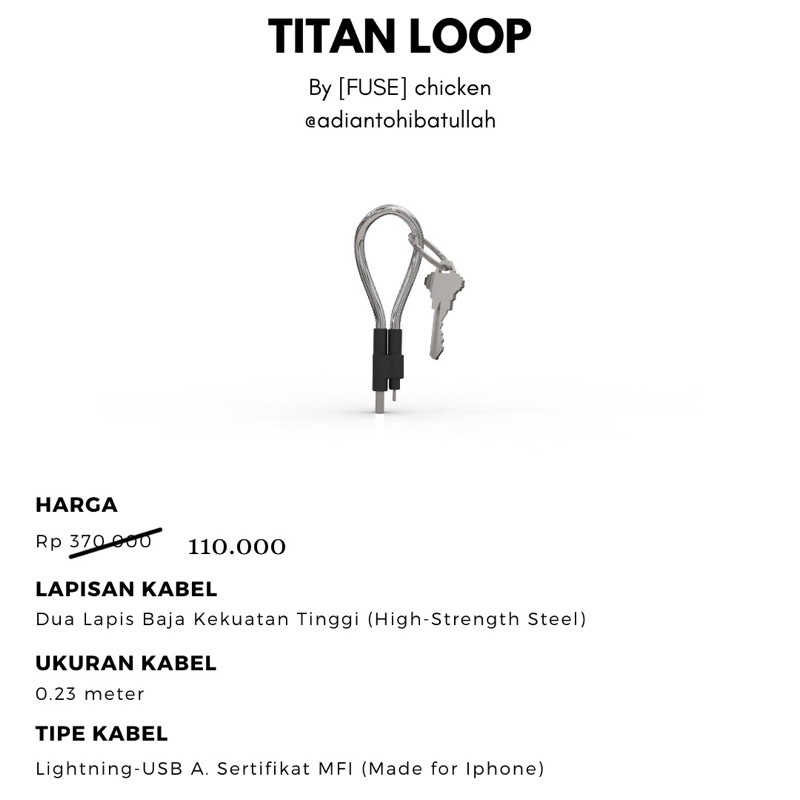 Kabel Lightning Terkuat di Dunia Iphone Titap Loop By FUSE chicken