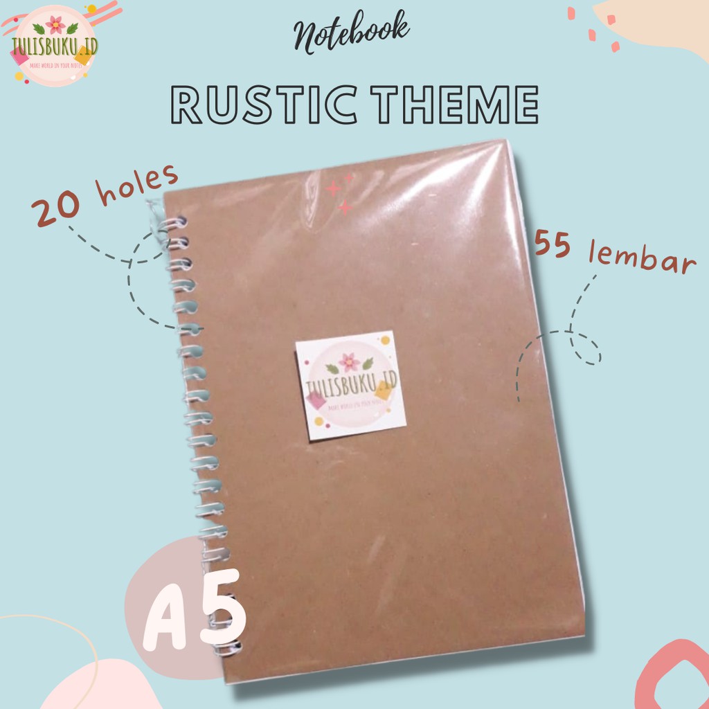 

NOTEBOOK A5 CUSTOM POLOS LINED GRID DOT BUKU TULIS TEMA RUSTIC ISI 55 LEMBAR 20 LUBANG COVER KRAFT