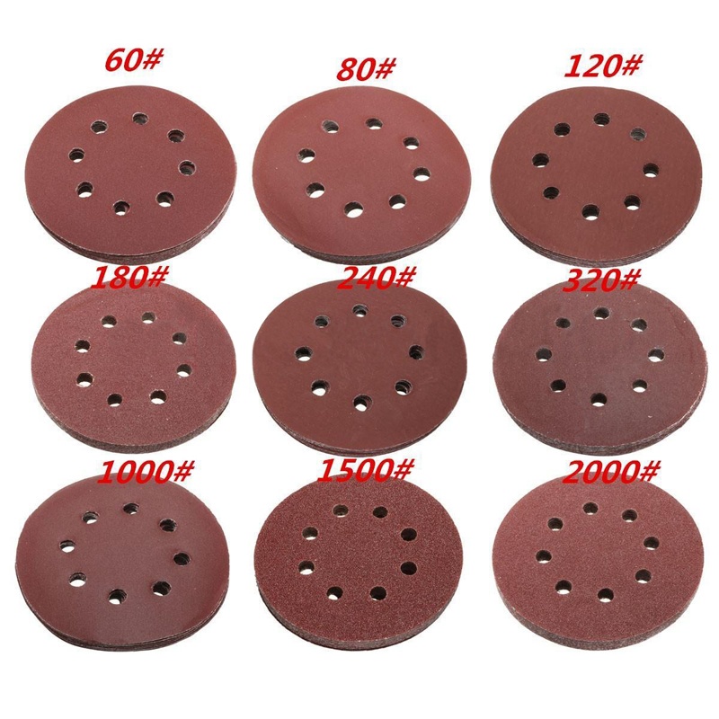 10pcs Amplas Bulat 125mm Grit 60-2000 Hook &amp; Loop
