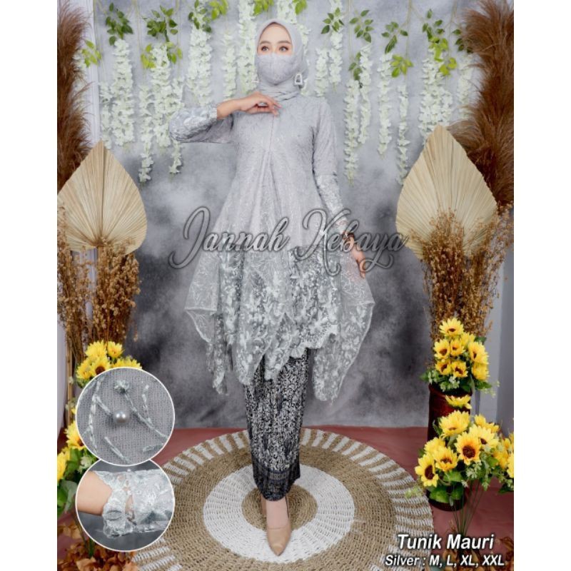 (COD) - SETELAN KEBAYA MODERN - SET TUNIK TILLE BUSUI MODERN - BAJU KEBAYA MODERN - KEBAYA WISUDA - ATASAN KEBAYA BRUKAT - BAJU KEBAYA BRUKAT - KEBAYA BROKAT - KEBAYA TILLE - KEBAYA WISUDA - TUNIK TILLE BUSUI- KEBAYA TUNIK JUBRAY-KEBAYA MODERN BY KIRANAOL-Silver