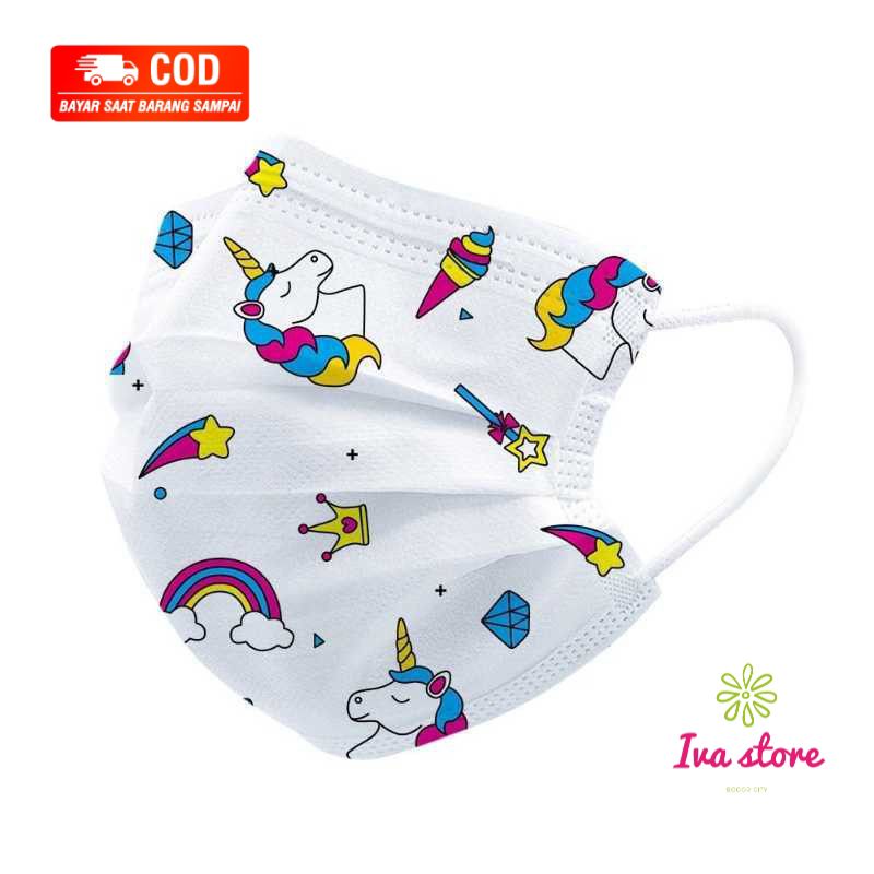 Masker anak motif unicorn isi 50pc