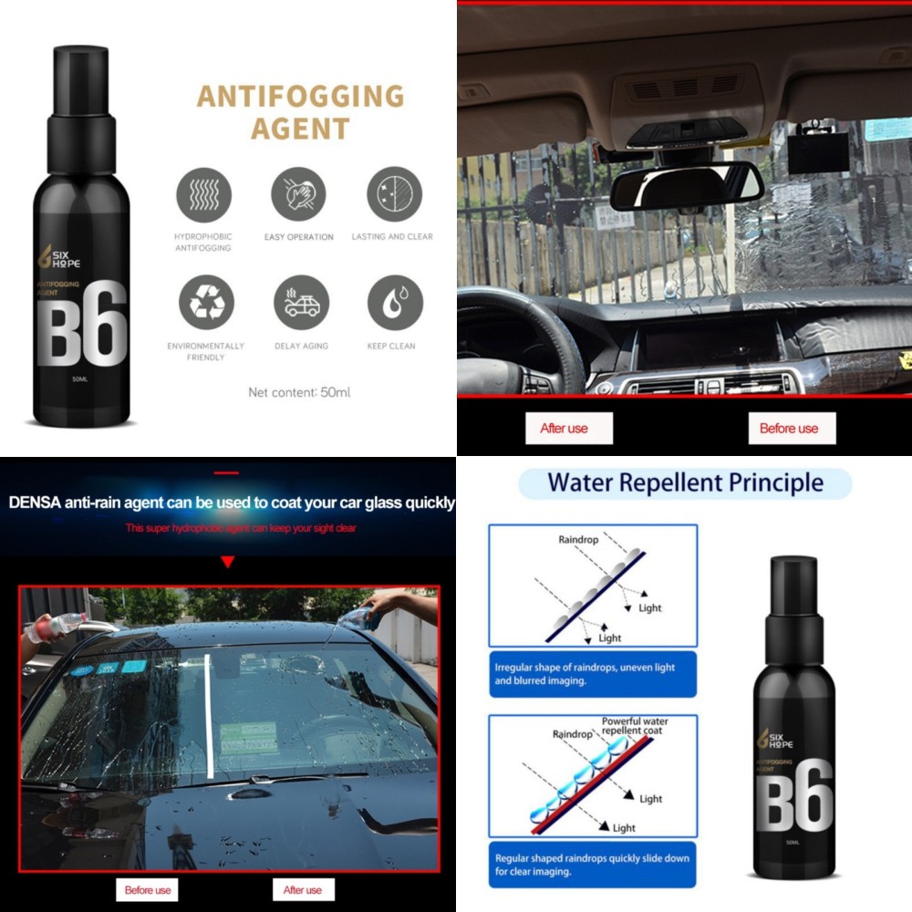 Six Hope Car Windshield Coating Hydrophobic Liquid Anti Fogging Agent Spray 50ml - B6 - Black