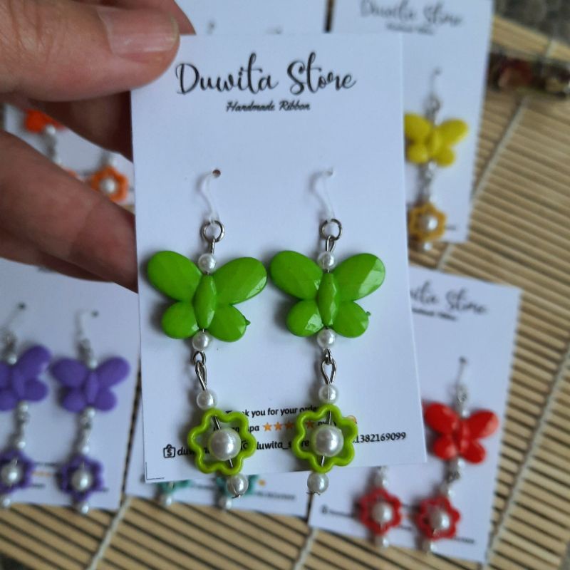 HANDMADE ANTING DEWASA KAITAN PLASTIK MOTIF KUPU2 PANJANG