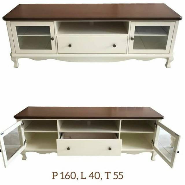 Meja tv baroque 160 kayu mahoni cat duco top table kayu shabbychic klasik minimalis farmhouse scandi