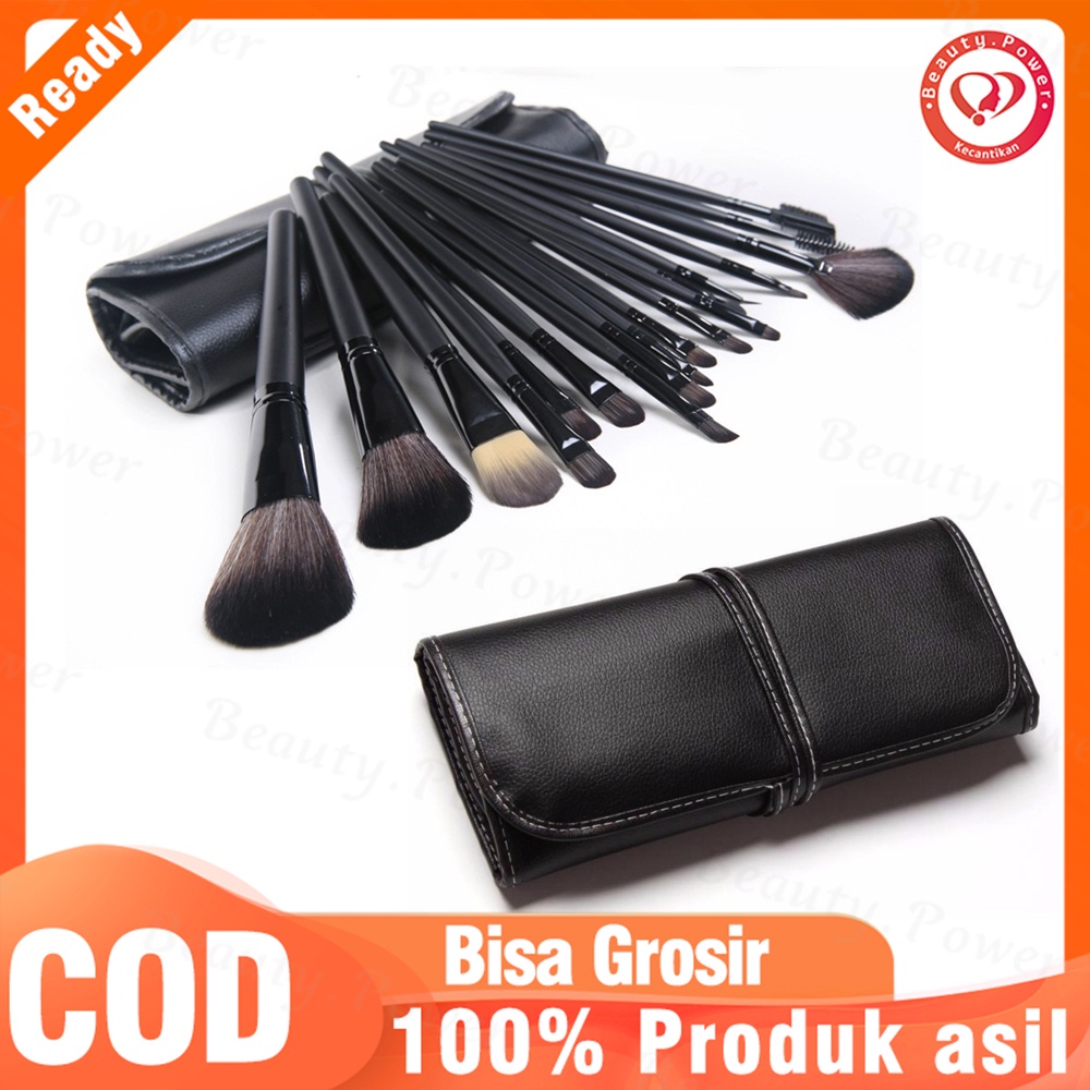 Kuas Make Up Cosmetic Brush 15 Pcs with Pouch Professional Brushes Makeup Set Kit Tool Brushes Super Soft Pouch Kosmetik Peralatan Kecantikan Wanita Profesional Bulu Halus Lembut Dandan Wajah Maksimal - Hitam