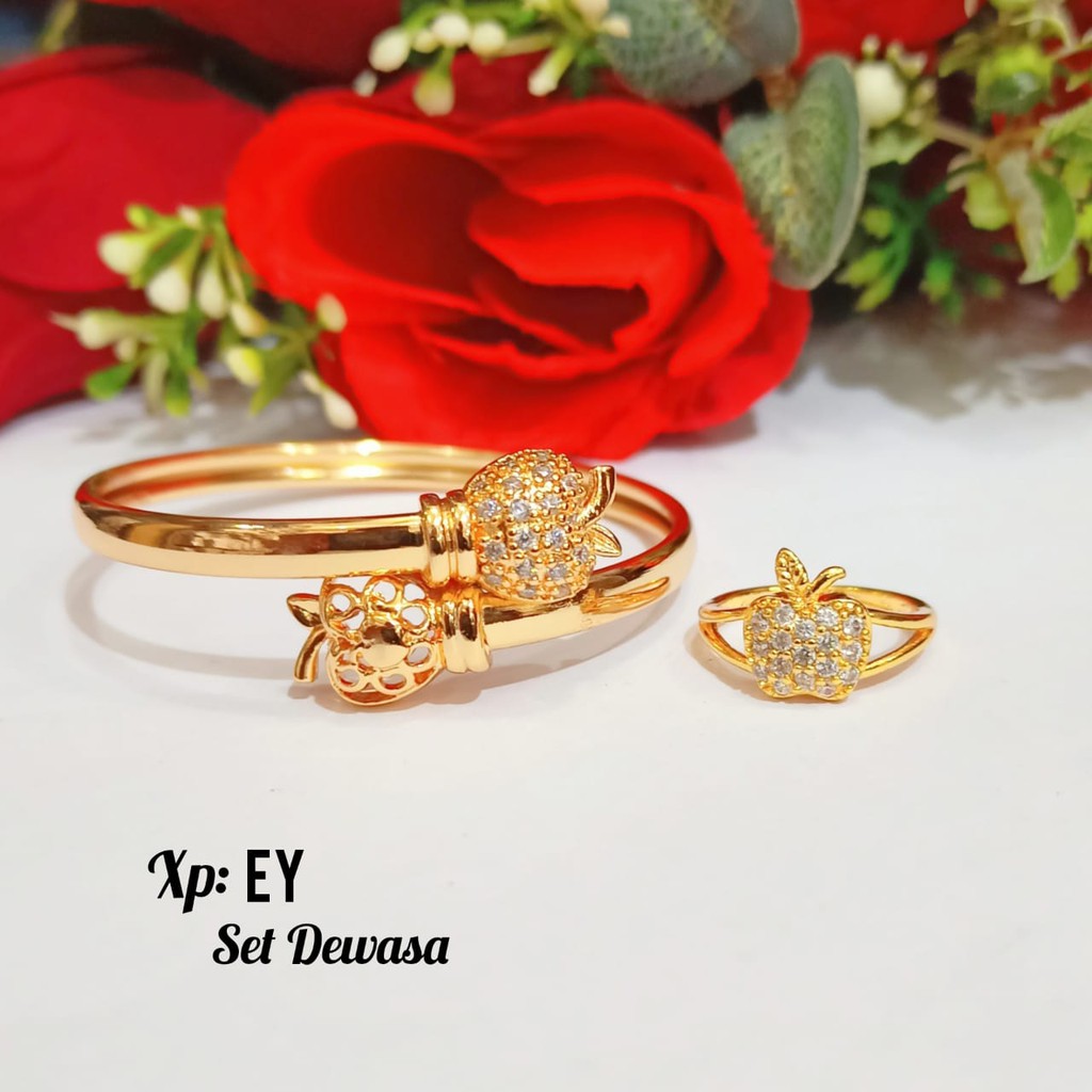 Set Gelang Bangle Dewasa FREE Cincin gold 3 varian motif,tidak karat COD