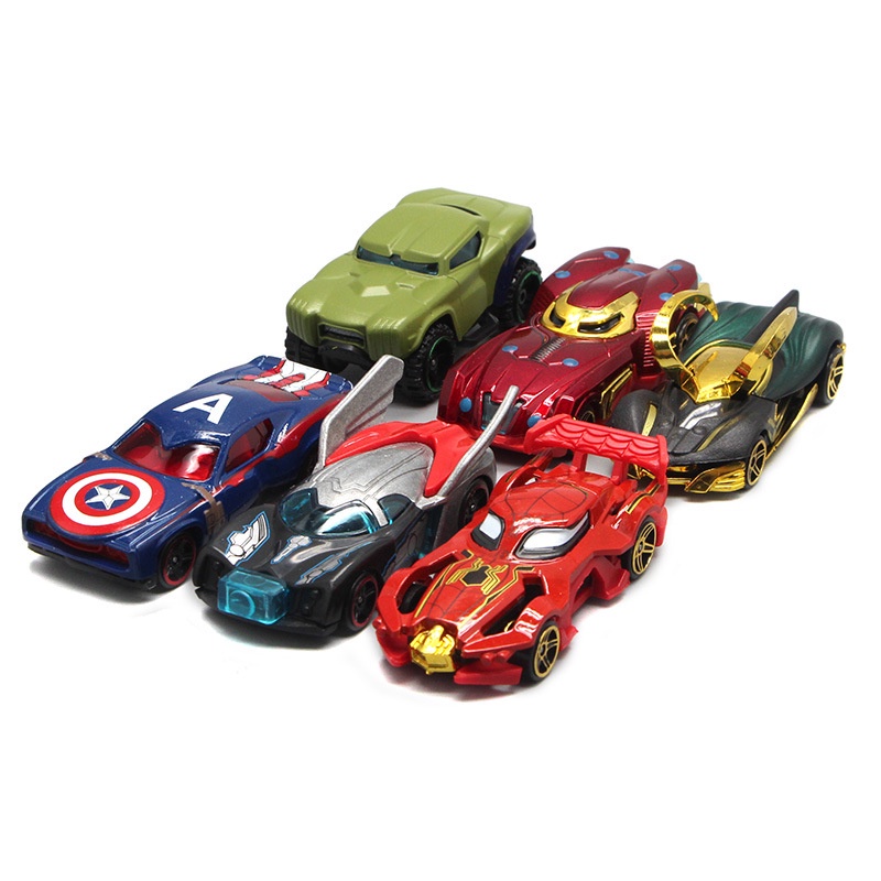 6pcs/box1: 64roda Superhero Mobil Alloy Metal Marvel Avengers DC Spiderman Ironman Loki Batman Model