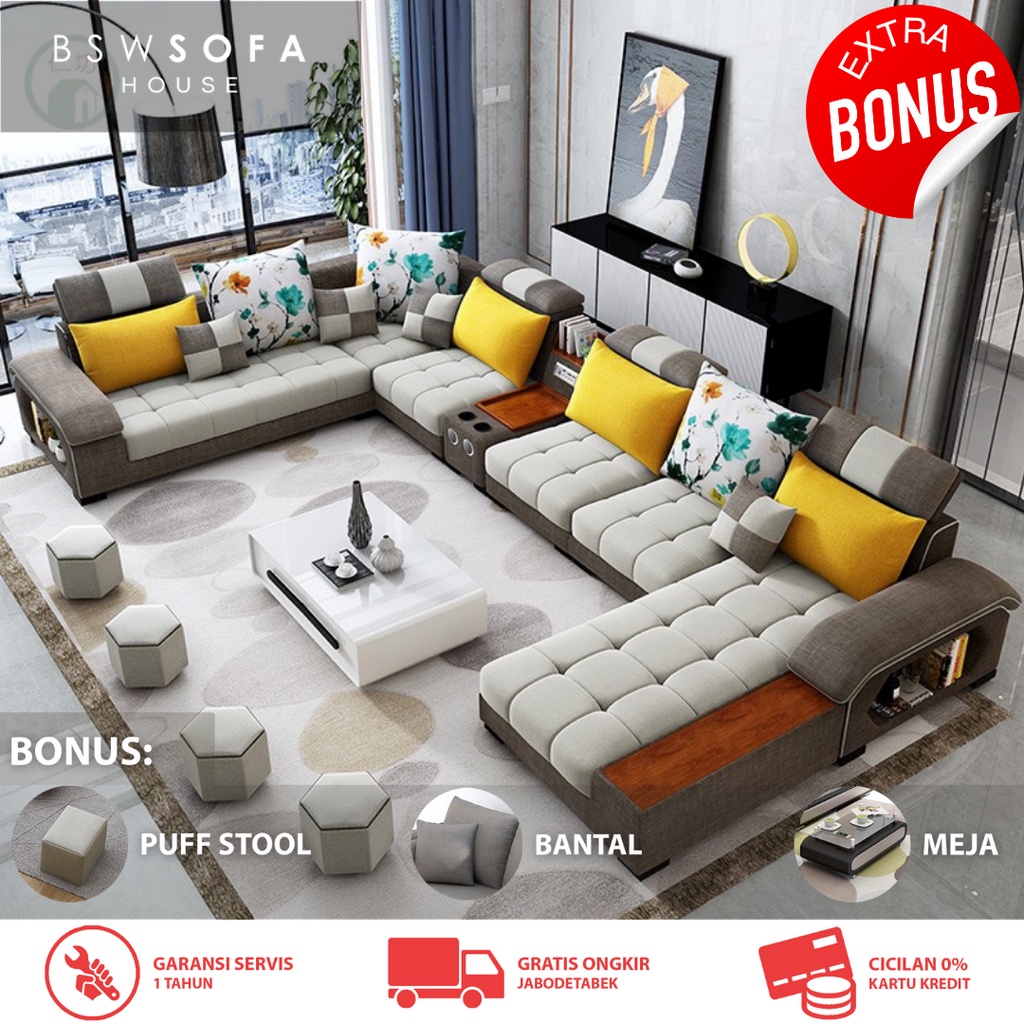 Jual BSW002U SOFA L BED MINIMALIS SOFABED KURSI RUANG TAMU & KELUARGA MEWAH PREMIUM MODERN MURAH