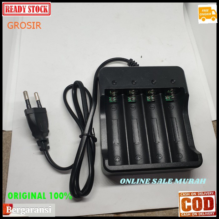 G407 Adaptor baterai cas 18650 3,7V adapter desktop 4 SLOT ORI 100% port baterry charger battery batu batere vape vapor powerbank DLL travel cas casan baterry batre dual universal multi original  BISA SEGALA JENIS BATERAI 18650 3,7V  Input : 100-240V / AC