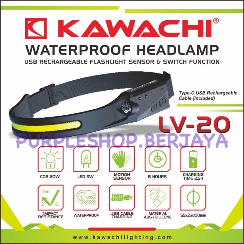 Kawachi Senter Kepala COB LED 20Watt dan 5Watt senter samping WATERPROOF LV 20