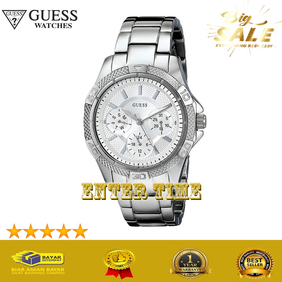 MEGA SALE  JAM TANGAN WANITA BRANDED MERK GUESS W0235L1 SRAINLESS STEEL SILVER JAM TANGAN FAHION WAN