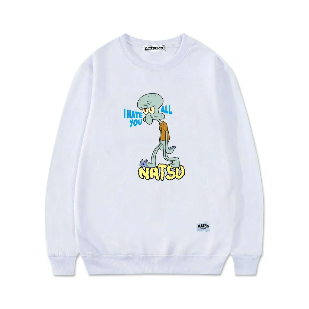 Natsu project Sweater Crewneck UNISEX Pria Wanita SQUIDWARD BLACK/WHITE