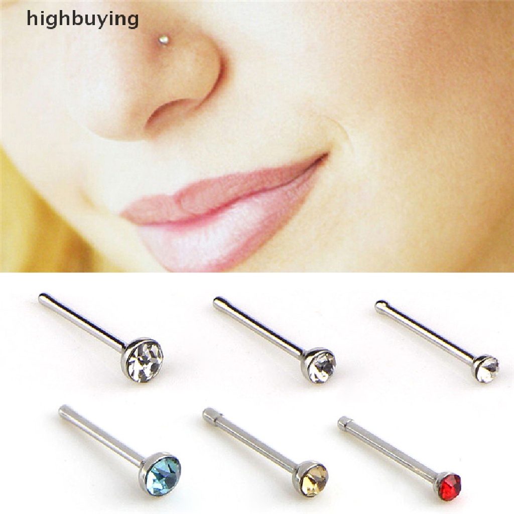 Hbid 60PCS / Set Anting Tindik Hidung Bahan Stainless Steel Hias Berlian Imitasi Untuk Wanita