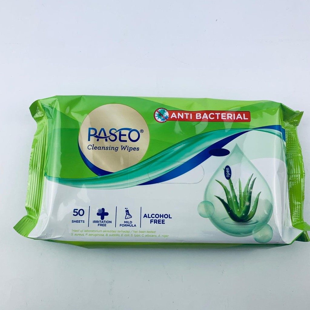 Paseo Cleansing Wipes / Anti bakterial / Tisu basah / 50 sheets