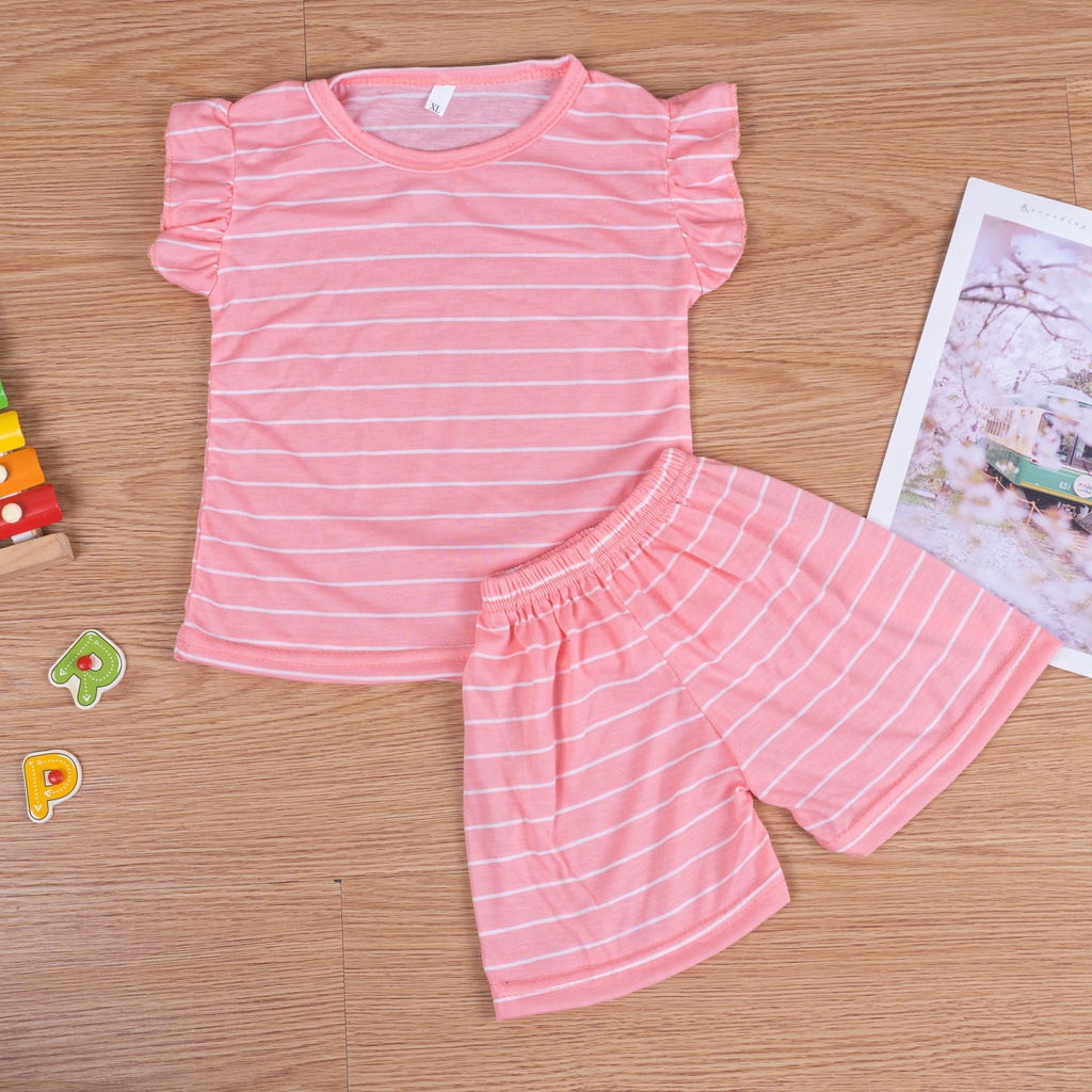 VS - Setelan Anak Perempuan / Setelan Anak Ruffle Set Salur / Set Salur Ruffle Anak 1-5 thn