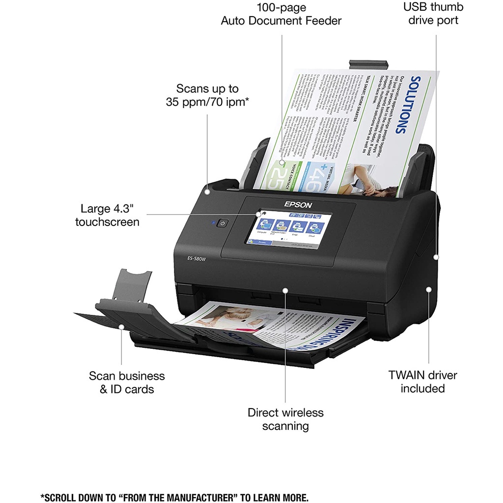 Scanner Epson ES-580W ES580 W Wi-Fi Duplex