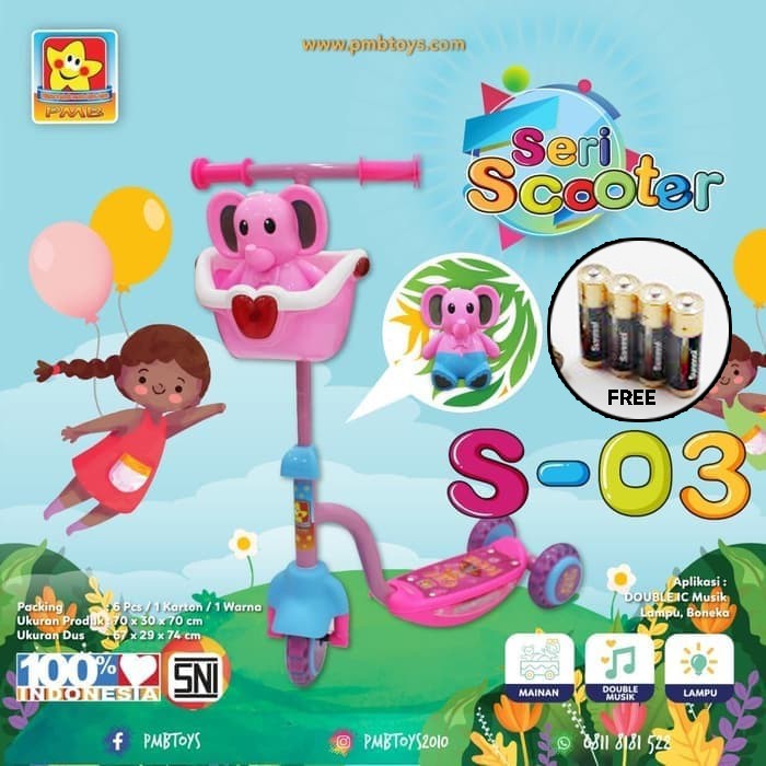Scooter Anak Pmb S-03 Mainan Anak Skuter Pmb Roda 3 warna kombinasi