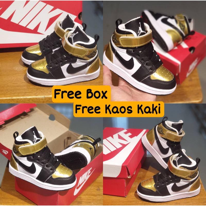 NIKE JORDAN HIGH Fasion Anak Sepatu Sneakers Anak Laki Berkualitas Dan Sporty Gold Black Sepatu Anak Laki dan Sepatu Sneakers Anak Perempuan Jordan Kids Sepatu Anak Laki Laki 10 Tahun Sepatu Anak Sneakers Laki Laki Perempuan Nike Grade Original