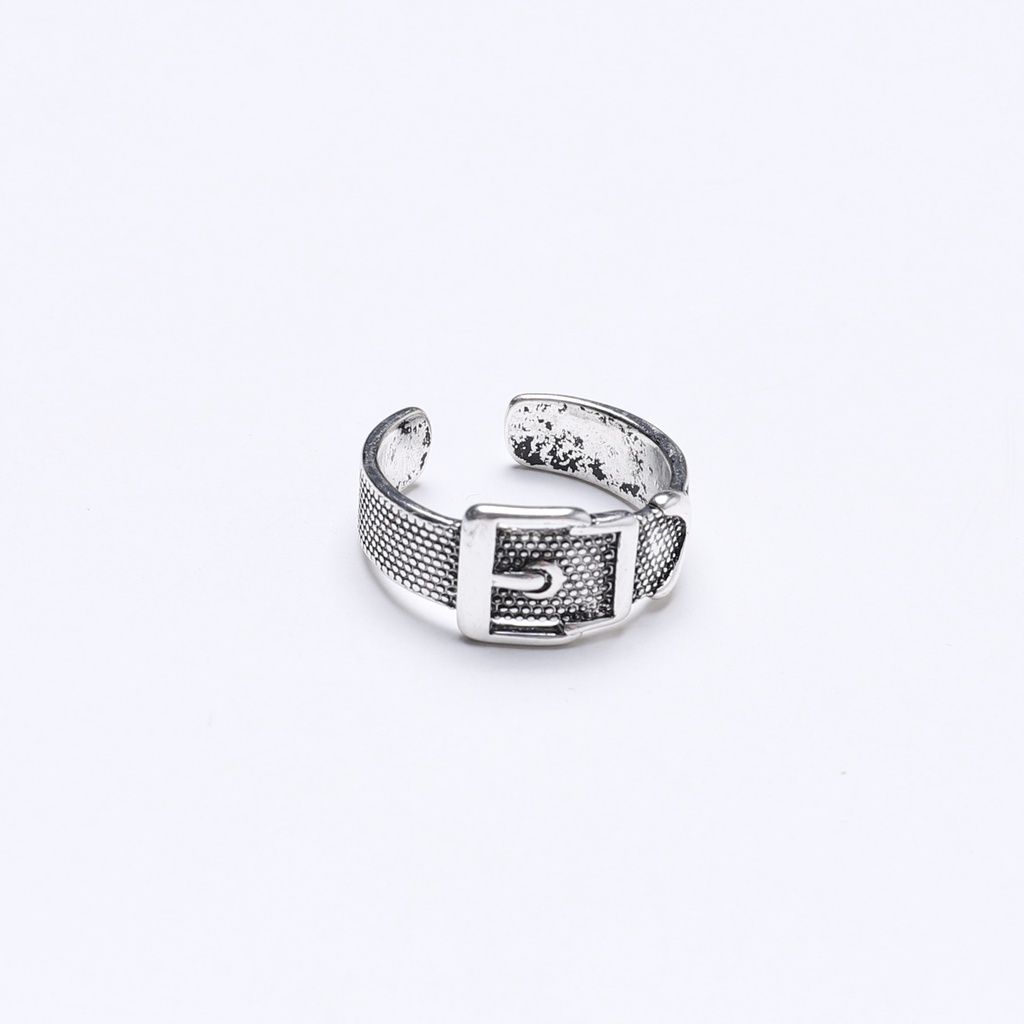 Sabuk gesper bentuk tampan distressed silver cincin retro Korea adjustable wanita's fashion baru sed