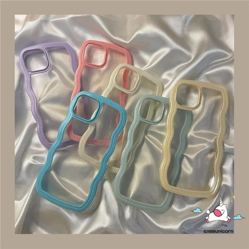 Casing Untuk Redmi 12C 10 9 9A 10A 9C 9T Note 9 8 11 11s 10 10Pro Note10 Note11 Note 10Pro Macaron Candy Color Frame Transparan Mewah Simple Wavy Edge Clear Soft Case