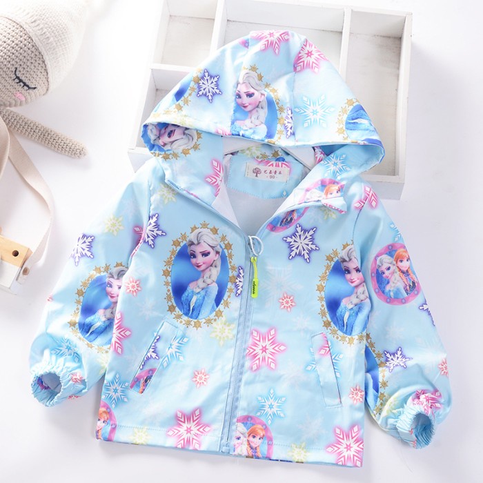 Jaket anak hoodie windbreaker frozen elsa anna import 2-6T H053 - Biru Muda, 90/M