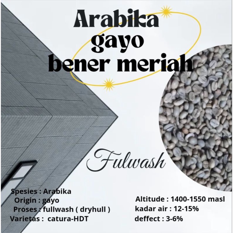 

green Bean / biji kopi Arabika Gayo bener meriah - fullwash 1kg