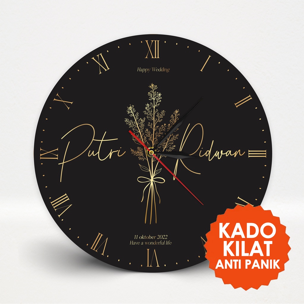IMPRESI - Jam dinding Kayu Custom Nama Untuk Hadiah Pernikahan Sahabat Kado Wedding Nikahan Teman