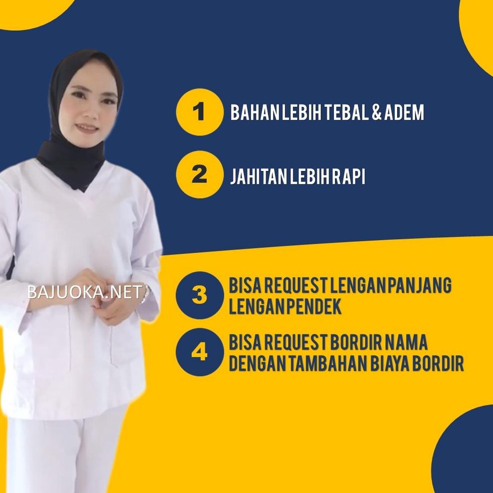 [PRODUK EJEZK] Pakaian Baju Seragam Kerja Ok Perawat Oka Drill Jaga Petugas Medis Lengan 3/4 7/8 Pen