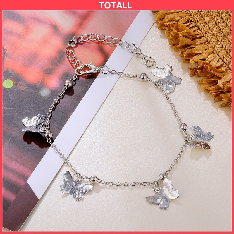 【COD】Gelang kaki titanium anti karat silver Kupu-kupu Baru Fashion Aksesoris Hadiah Pacar Berongga Gelang Kaki yang Dapat Disesuaikan Totall