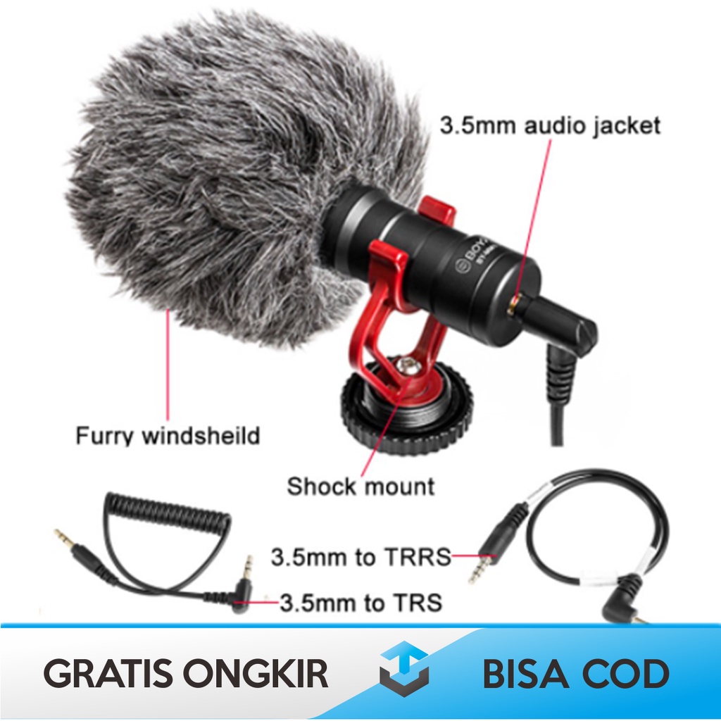 MICROPHONE VLOGGING BY BOYA SHOTGUN BY-MM1 MIC FOR DSLR SMARTPHONE ORI