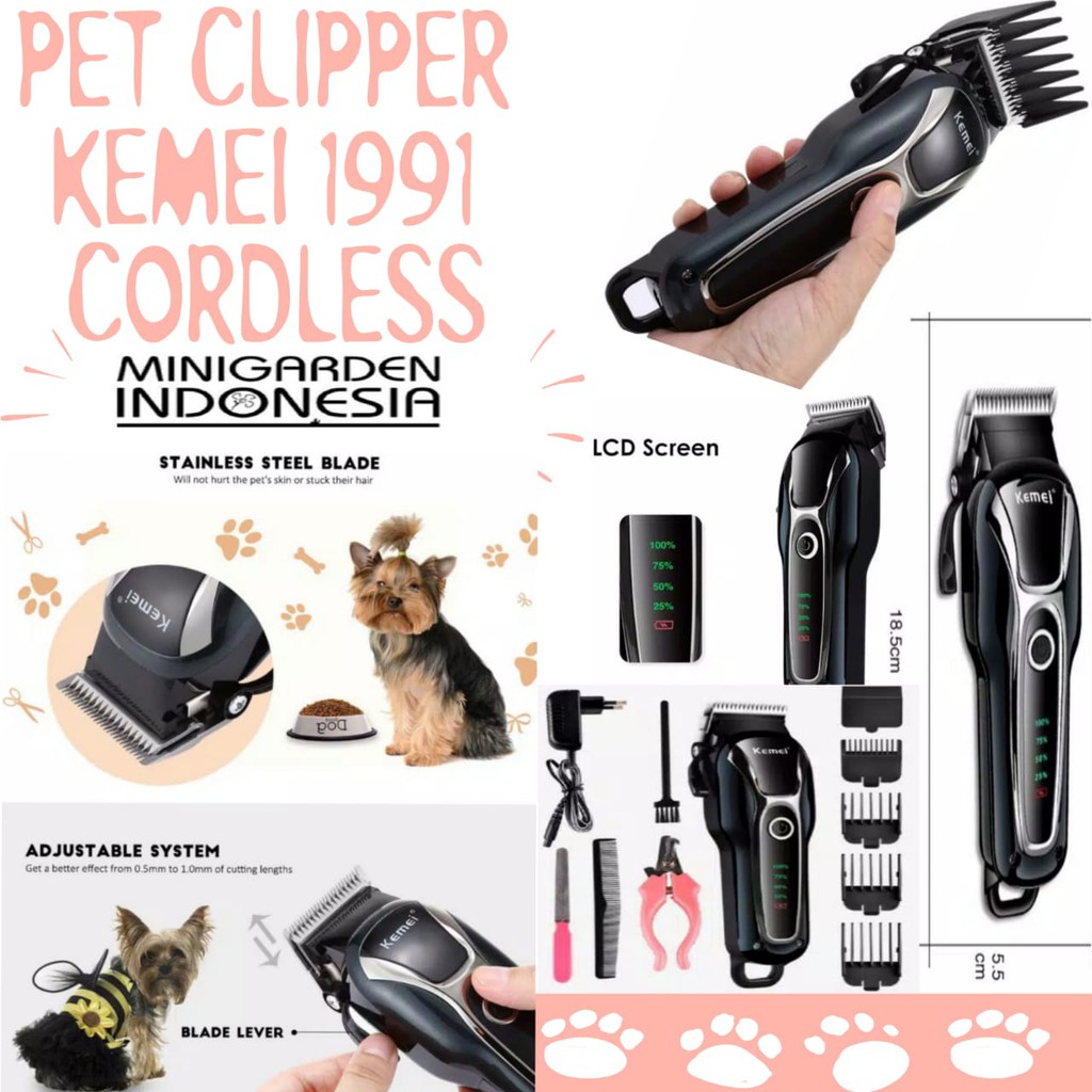 PET CLIPPER CORDLESS KEMEI 1991 alat cukur grooming bulu hewan anjing kucing wireless tanpa kabel