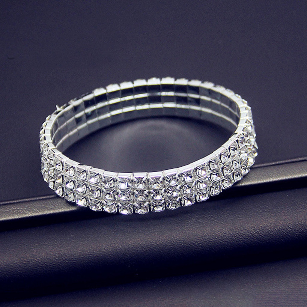 Hu Hu Hu Hu Hu Alat Bantu Pasang Kacamata♡ Gelang Tangan Berlian Imitasi Stretch Multi Baris Untuk Pengantin Wanita