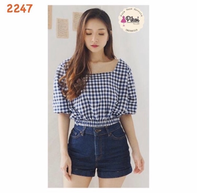 Blouse cewek lucu / blouse katun flanel wanita / blouse korean style / blouse kotak lucu / 2247