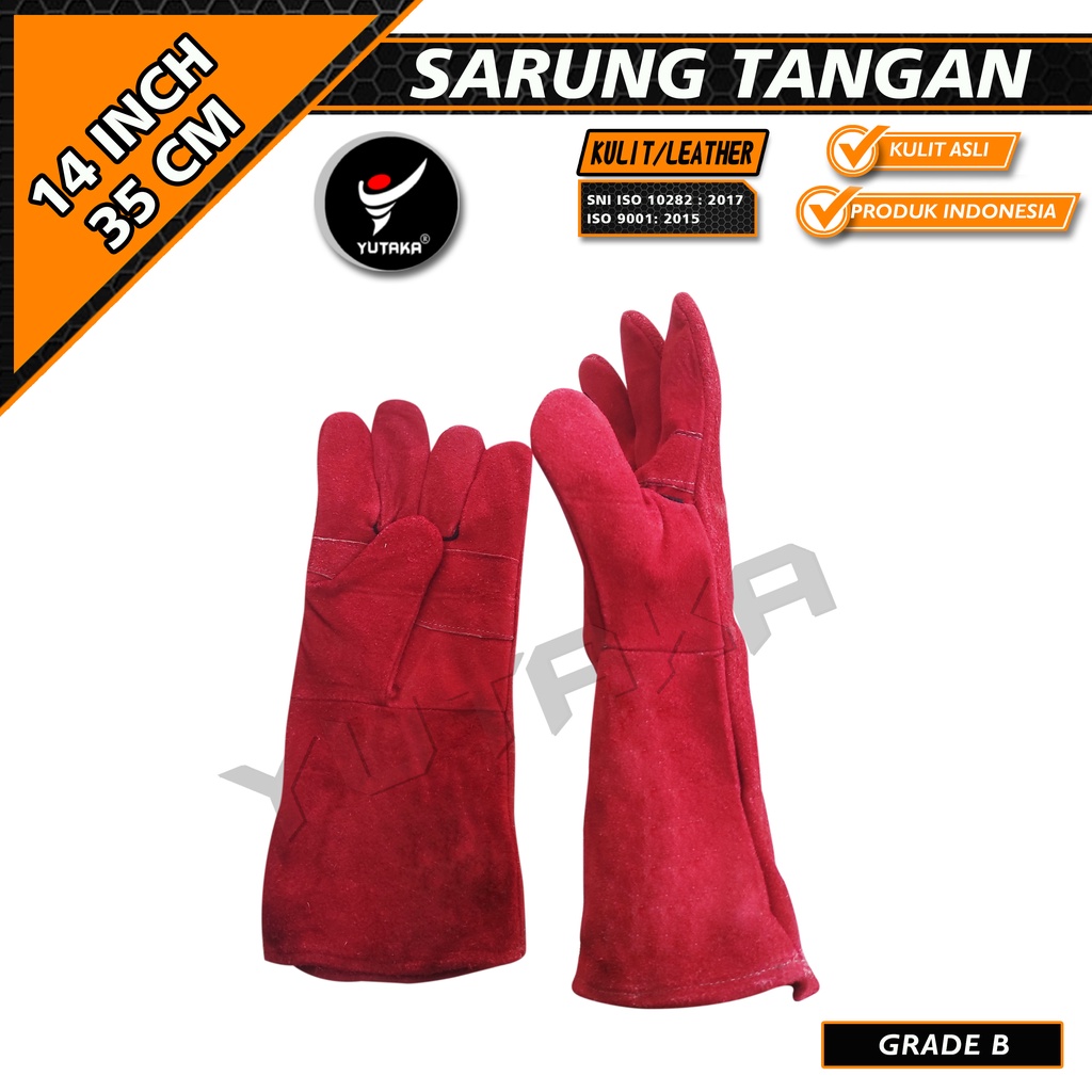 SARUNG TANGAN KULIT LAS MERAH YUTAKA 14inch murah/sarung tangan leather glove Yutaka 14 inch merah terlaris