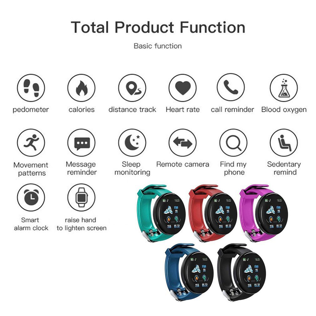 SKMEI D18 Band Smartwatch Jam Pria Wanita Sport Fitness Tracker Heart Rate Blood Oxygen Jam digital Pintar Bluetooth Android Synchronize IOS Smart Band Jam Anti Air 2021 Single Touch Smart Watch Men Sports Clock IP65 Waterproof Heart Rate Monitor Smart