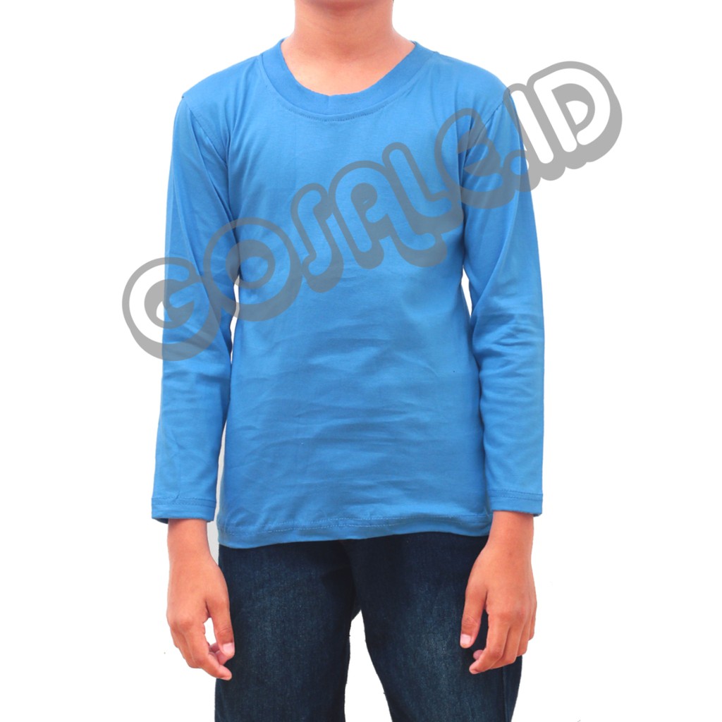 KAOS KATUN/COTTON ANAK BIRU MUDA (BIRU LANGIT) POLOS LENGAN PANJANG