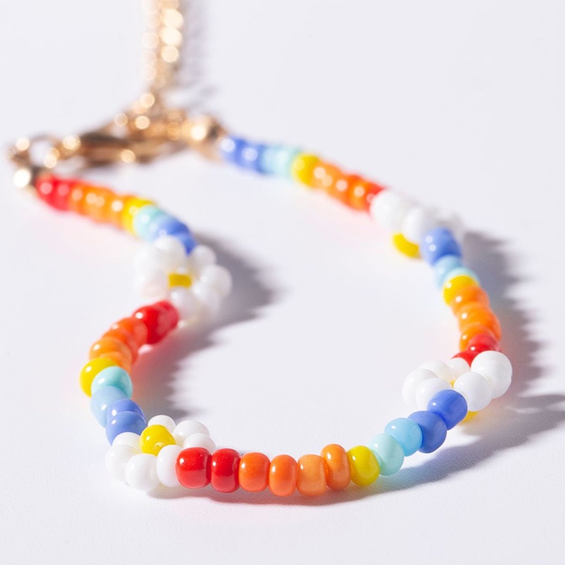 Gaya Bohemian Warna-warni Manik-manik Kalung Etnis Kreatif Beras Manik-manik Tenun Bunga Geometris Kalung Fashion Perhiasan