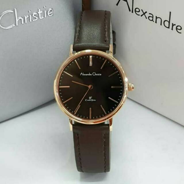 Jam tangan wanita alexandre christie original ac8625 rosegold plat hitam