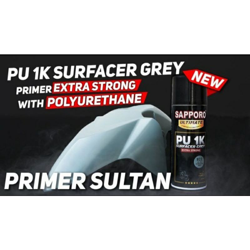 SAPPORO ULTIMATE B22 PU 1K ** surfacer grey 400ml cat semprot spray paint