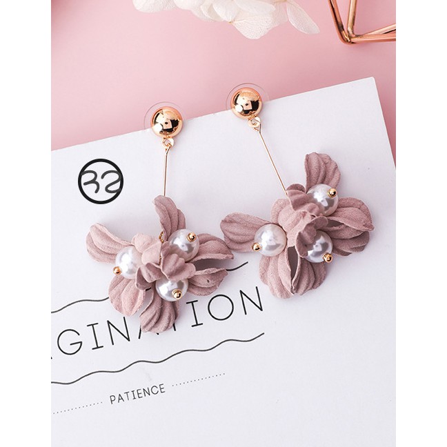 LRC Anting Tusuk Fashion Pink Flower Shape Decorated Earrings