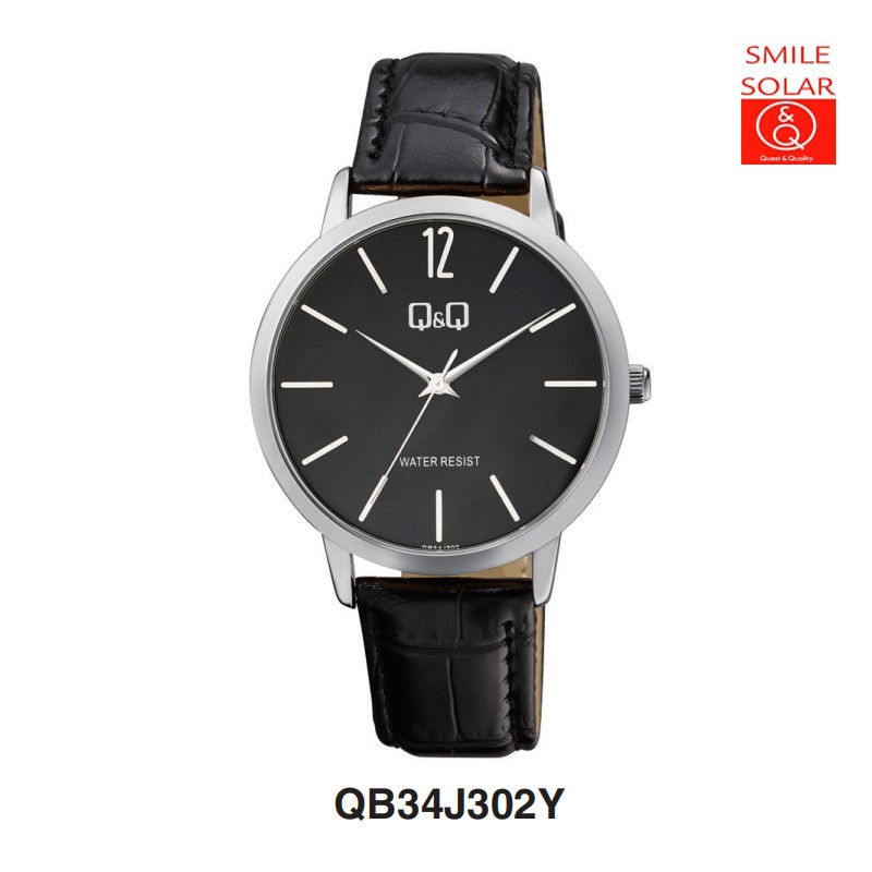 Jam Tangan Pria Stylist Casual Kulit Leather Analog Original Q&amp;Q QnQ QQ QB34 QB34J Series