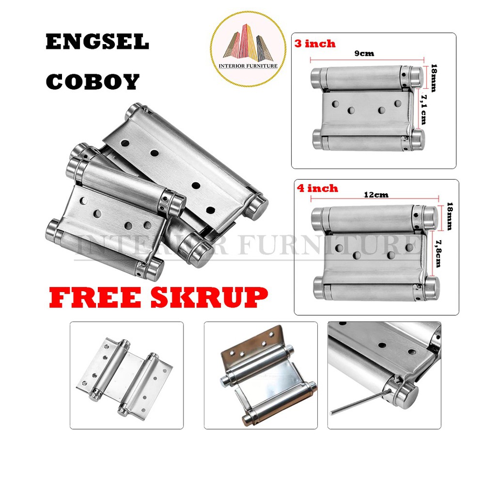 Engsel Koboi 3 inch 4 inch &amp;  5 inch / Engsel Koboy Engsel Pintu Dua Arah  Stainless Steel