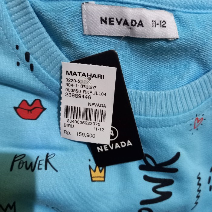 sweater kaos anak perempuan Nevada Junior size 9.10.11.12.13.14.15 Tah
