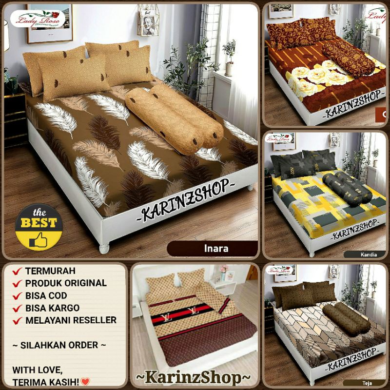Lady Rose - Sprei King 180x200/Queen 160x200 - Tinggi 20/30 cm Bantal 2 - LOUIS/HAVA/TEJA/INARA