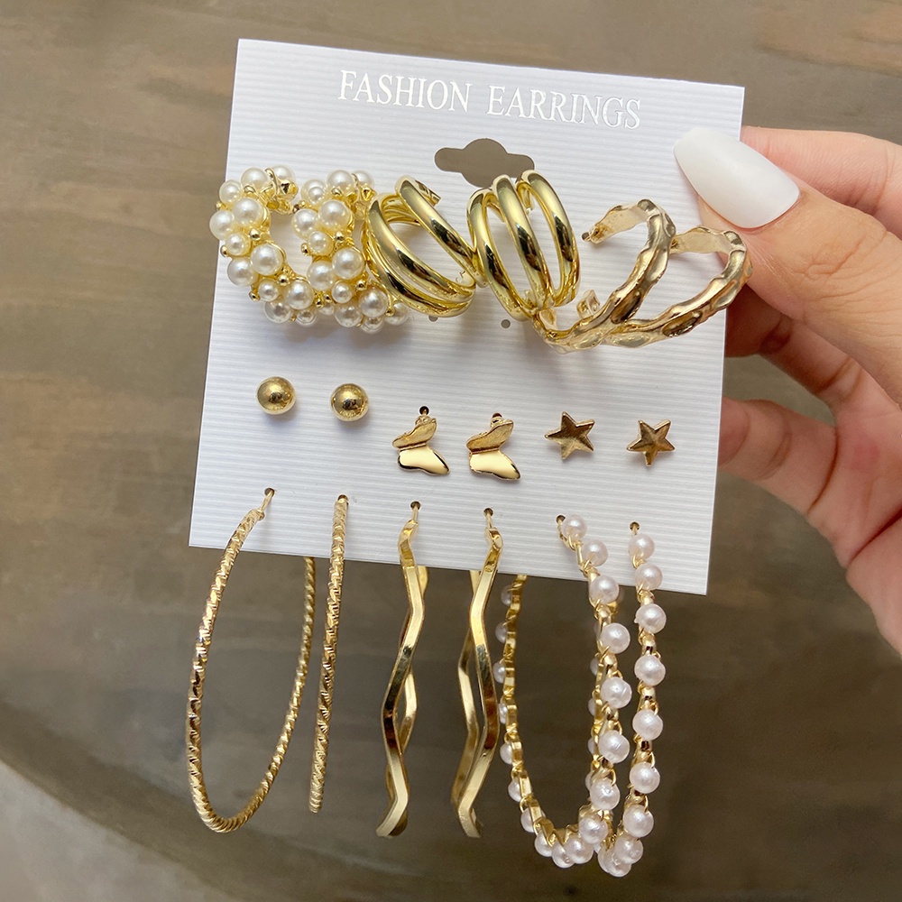 17KM Fashion Pearl Butterfly Earring Set Crystal Tassel Elegant Stud Earrings Gold Earrings Women Jewelry Accessories-37