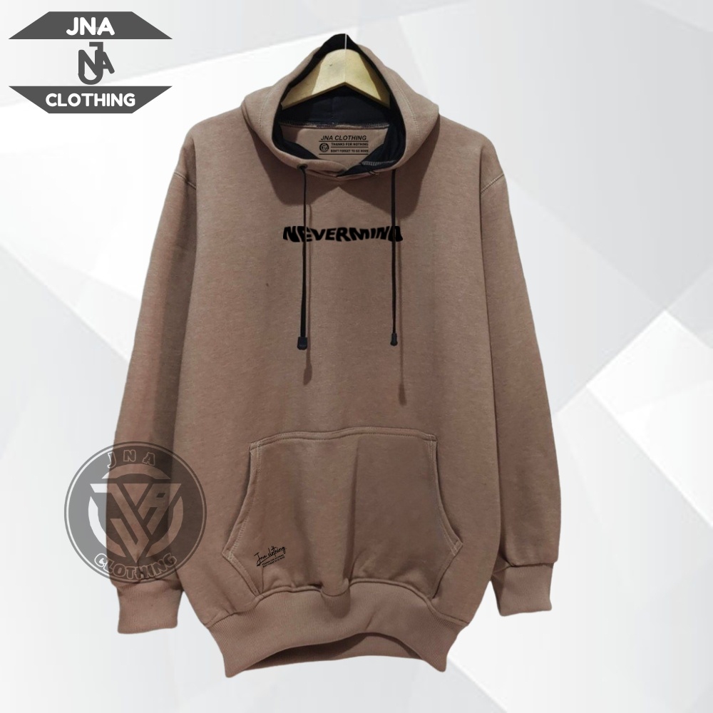 Trending Sweater Unisex Pria Wanita Warna Moca List NEVERMIND Brand Local JNA Bandung Huddie Jumper Oversize Termurah