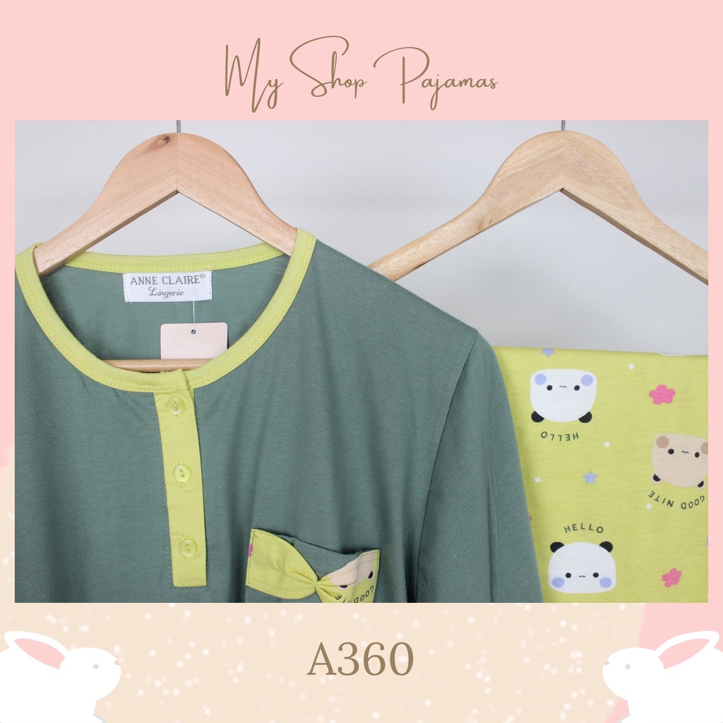 PIYAMA BABYDOLL BIGSIZE JUMBO ALL SIZE TANGAN LENGAN PANJANG CELANA PANJANG ANNE CLAIRE BAJU TIDUR SETELAN DEWASA WANITA SLEEPWEAR PAJAMAS PP PPBIG-A360 Hijau