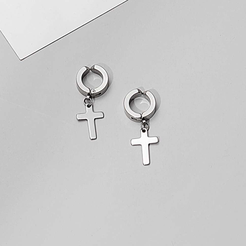 Anting Salib Bahan Stainless Steel Gaya Gothic Punk Rock Warna Emas Hitam Silver Untuk Pria Dan Wanita