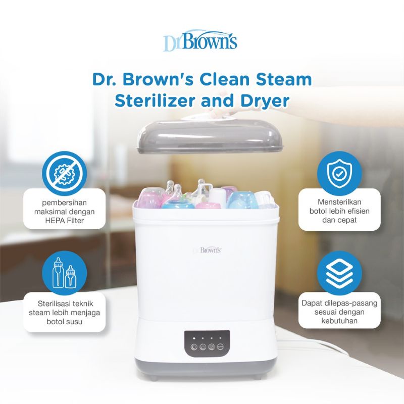 Dr Brown's Clean Steam Sterilizer and Dryer - Dr Browns Alat Steril Botol dan Perlengkapan Bayi Dan Pengering - Dr Brown Steril Botol Bayi dan Pengering Digital